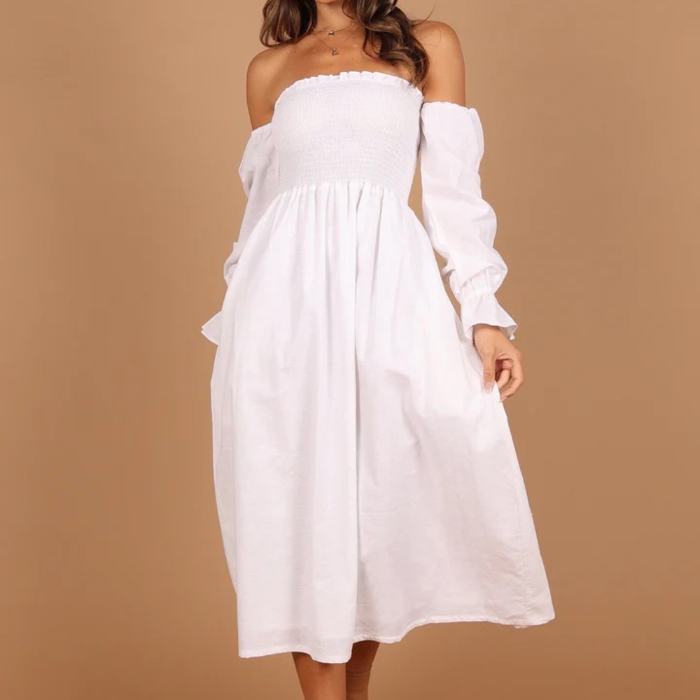 Petal & Pup White Off-Shoulder Midi Dress